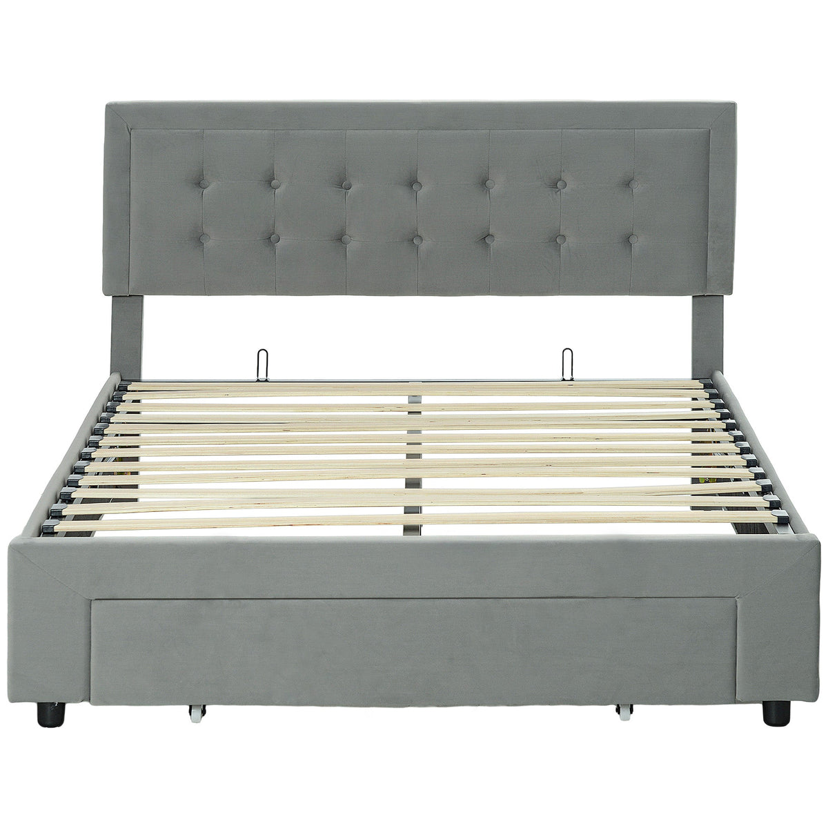 Double Bed Frame with Storage and Adjustable Velvet Headboard