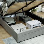 Double Bed Frame with Storage and Adjustable Velvet Headboard