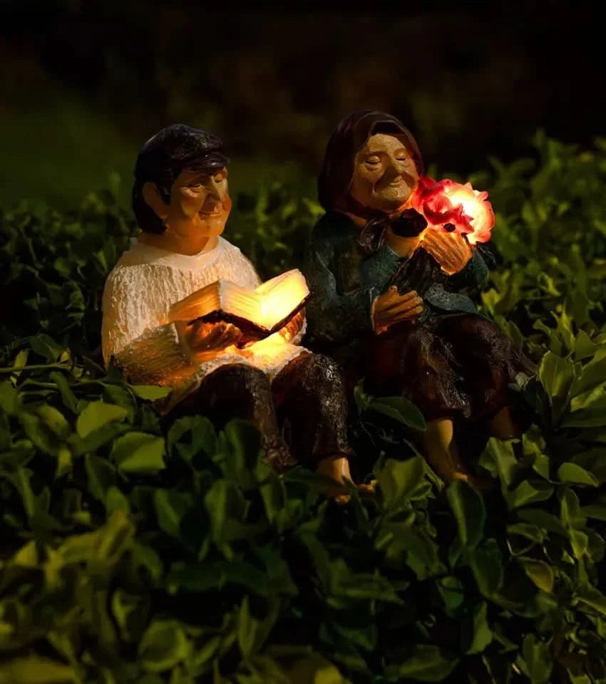 Grandmother & Grandfather Solar Garden Ornament Set – Light Up Outdoor Statues