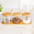 Glass Jar Kitchen Station Set with Wooden Tray Labels and Spoons