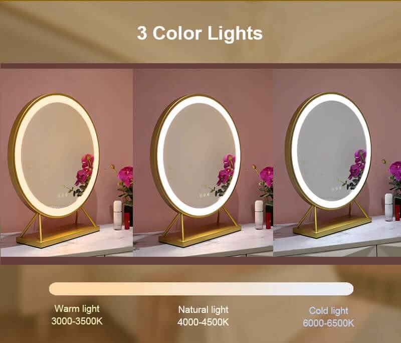 Round Vanity Face LED Mirror Gold 60x67CM