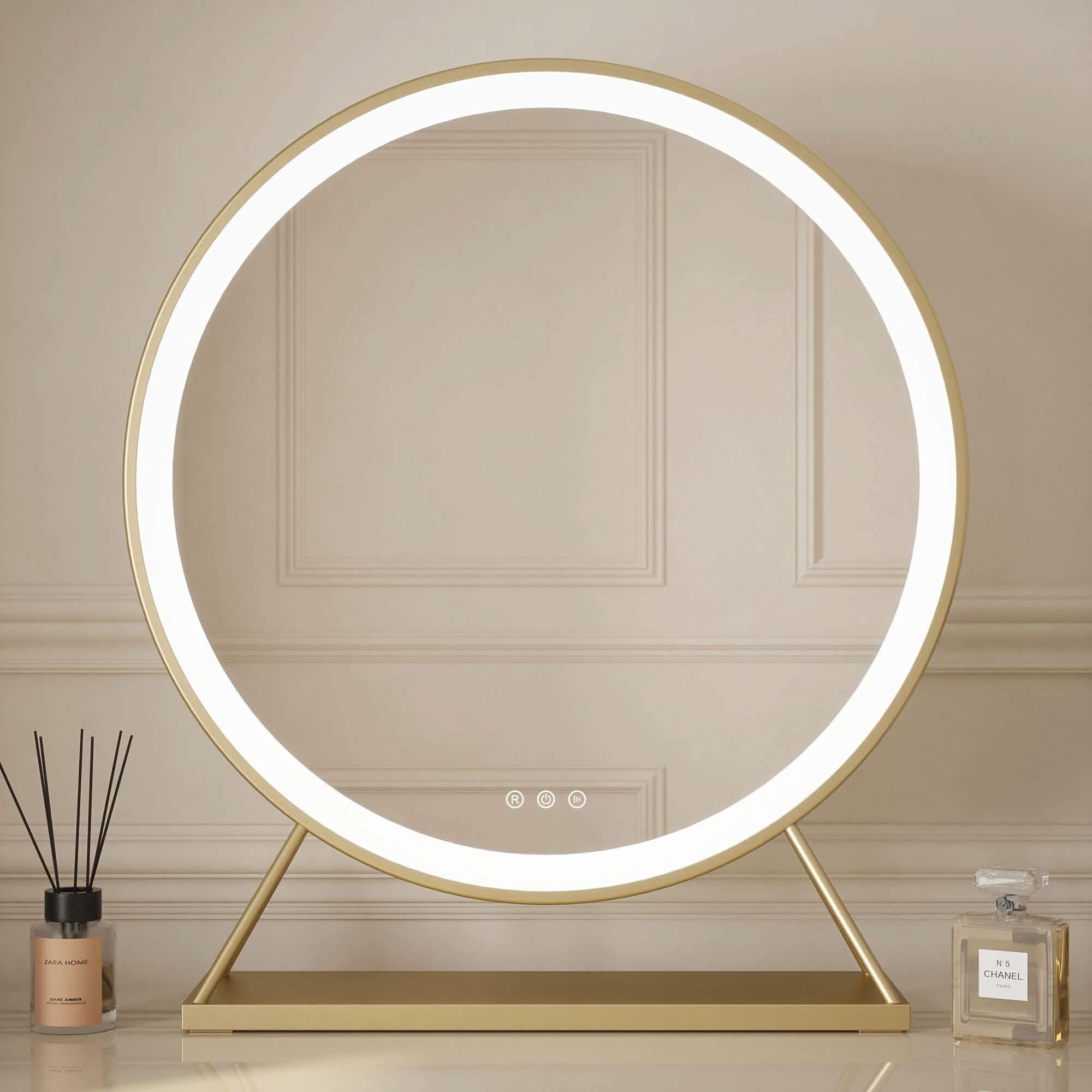 Round Vanity Face LED Mirror Gold 60x67CM