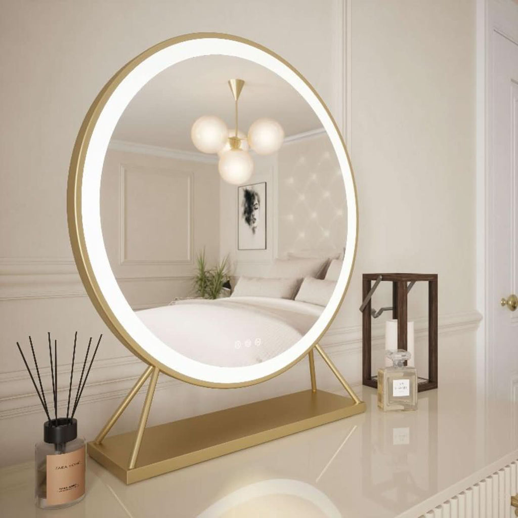 Round Vanity Face LED Mirror Gold 60x67CM