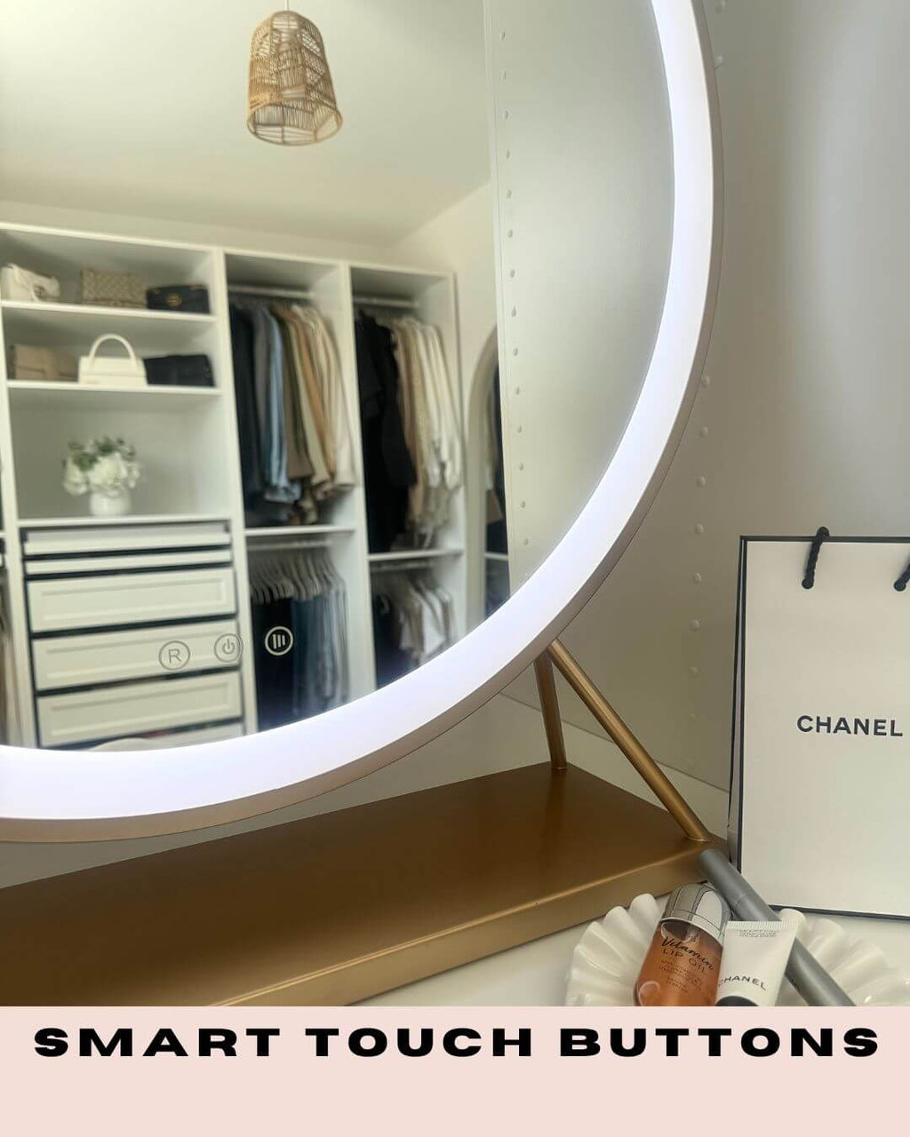 Round Vanity Face LED Mirror Gold 60x67CM
