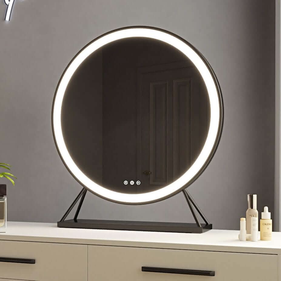Round Vanity Face LED Mirror Black 60x67cm