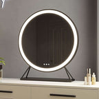 Round Vanity Face LED Mirror Black 60x67cm