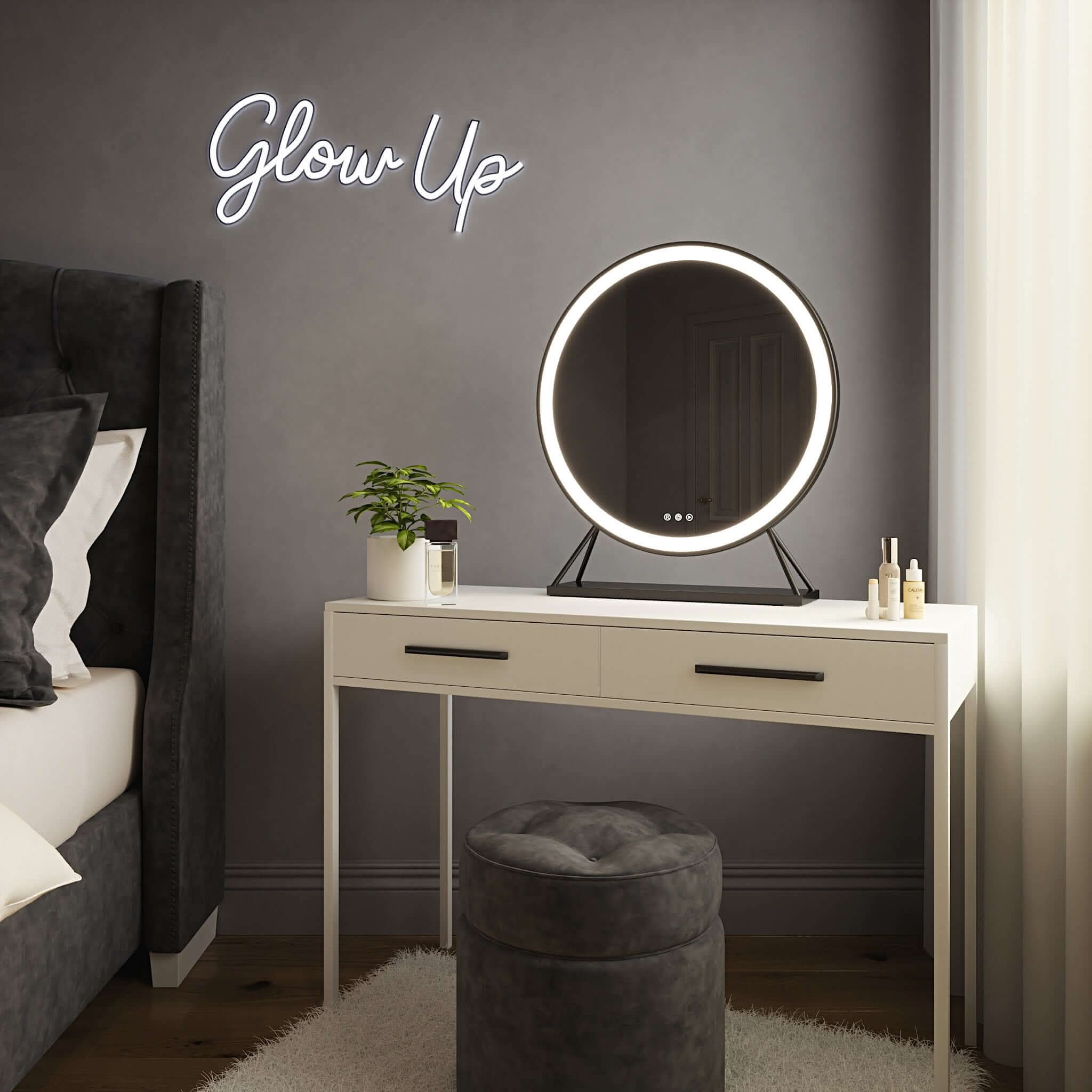 Round Vanity Face LED Mirror Black 60x67cm