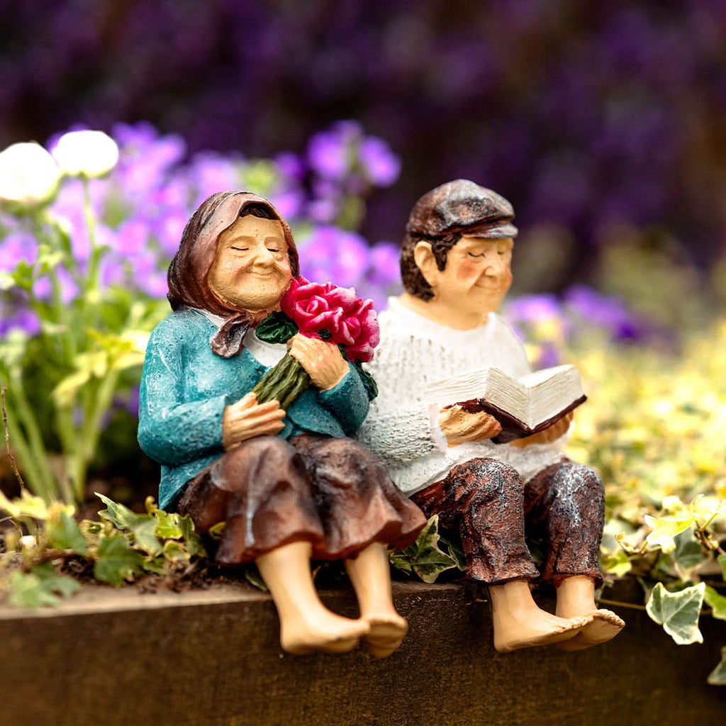 Grandmother & Grandfather Solar Garden Ornament Set – Light Up Outdoor Statues