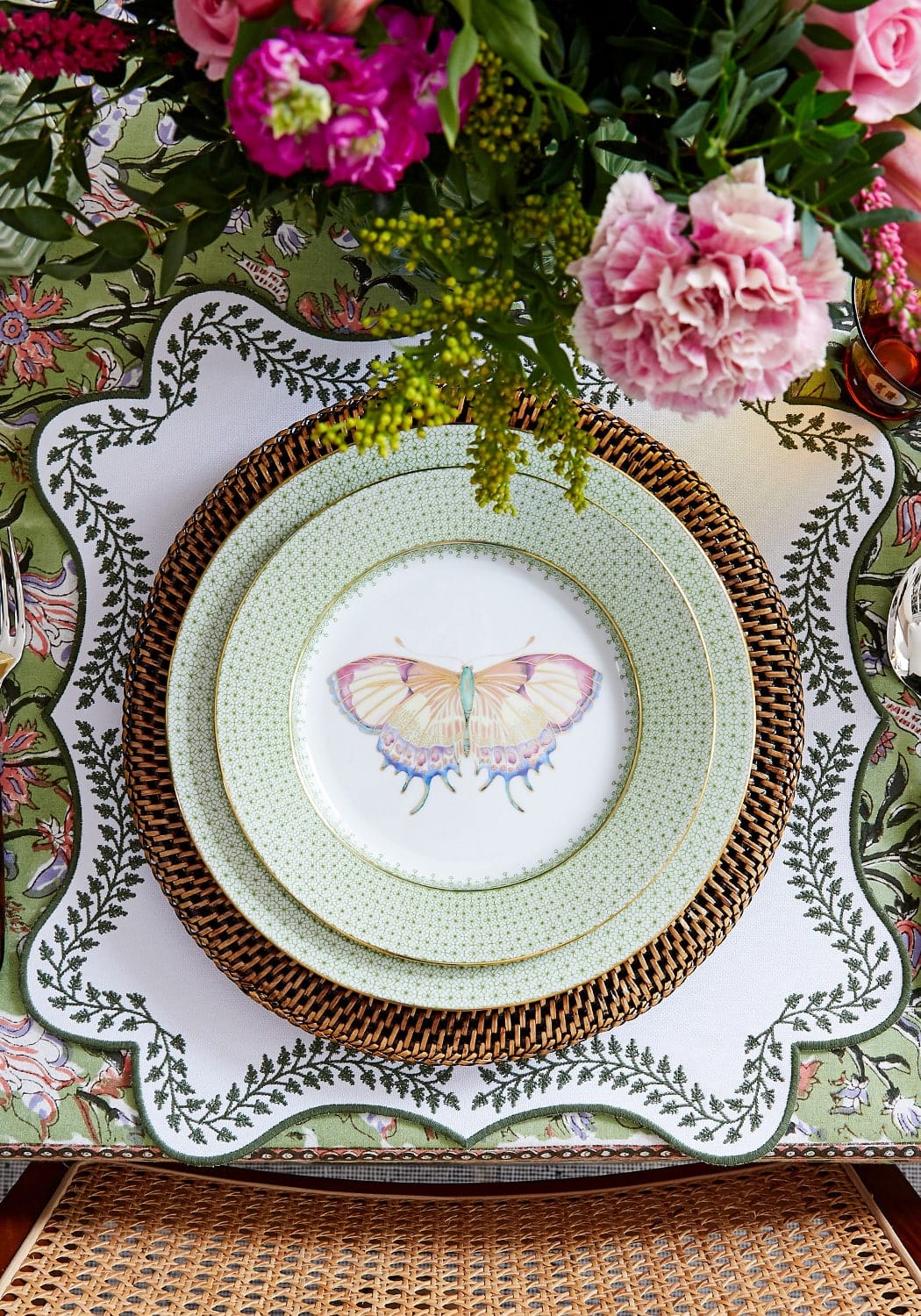 Green Apple Lace Plate Butterfly Side/Pudding Plates - Set of 4