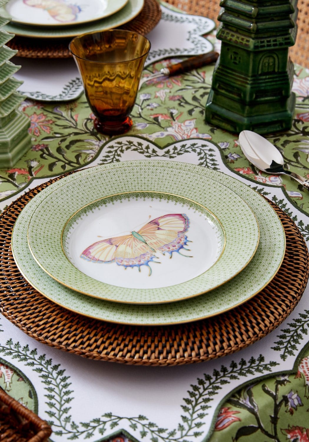 Green Apple Lace Plate Butterfly Side/Pudding Plates - Set of 4