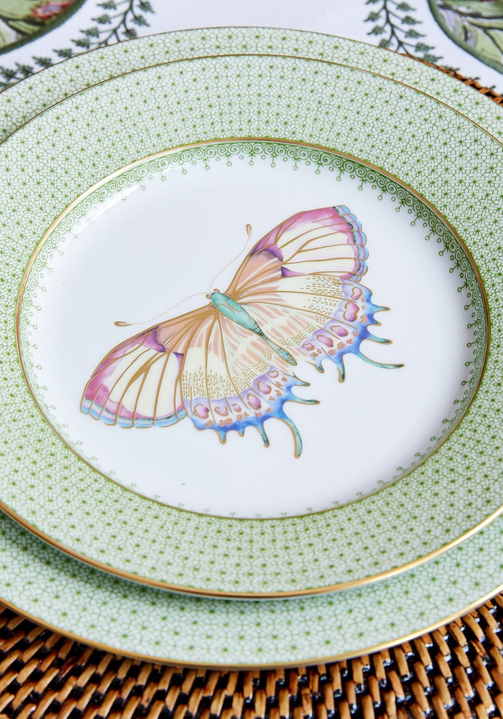 Green Apple Lace Plate Butterfly Side/Pudding Plates - Set of 4