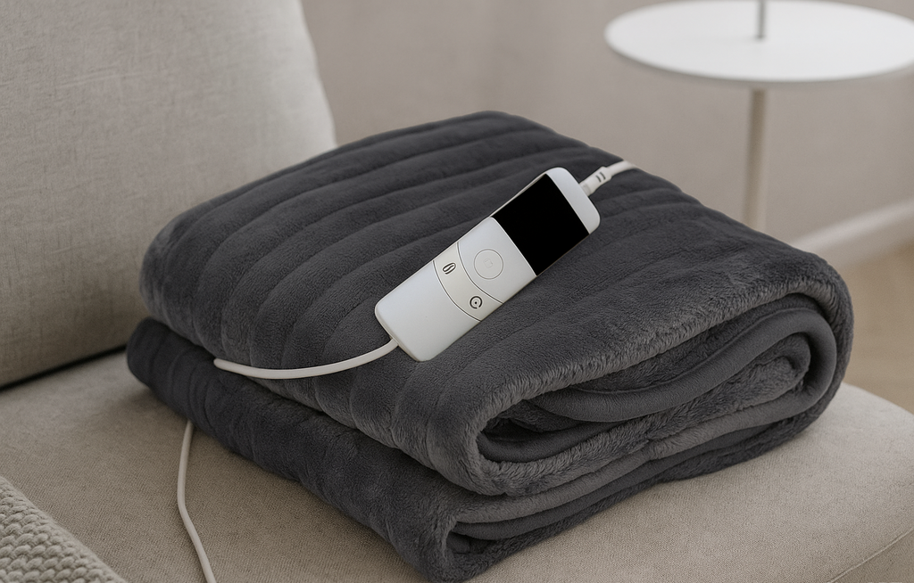 Grey Heated Electric Fleece Throw Blanket 10 Heat Settings 160cm