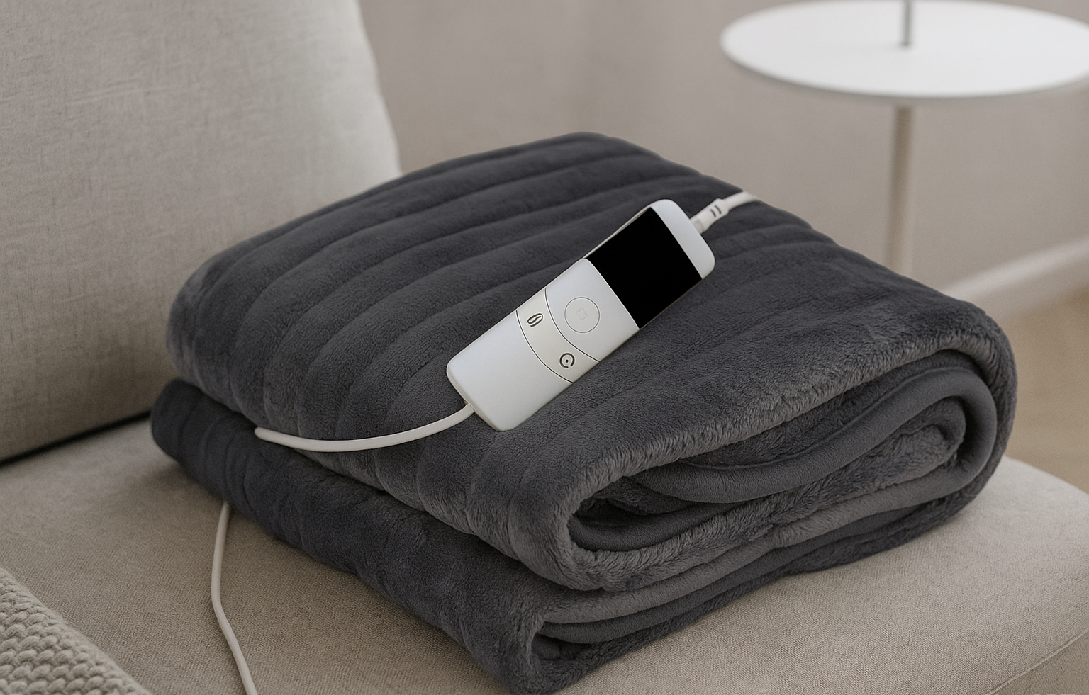 Grey Heated Electric Fleece Throw Blanket 10 Heat Settings 160cm