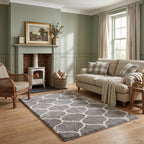 Grey Trellis Shaggy Rug