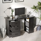 Computer Desk, Writing Table, PC Workstation with 3 Storage Shelves and Drawers, Black Handle, for Home Office, Black