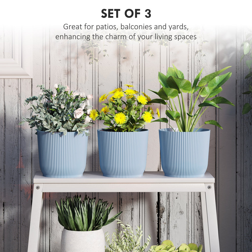 Set of 3 Round Plant Pots Outdoor 22cm for Garden Decoration, Blue