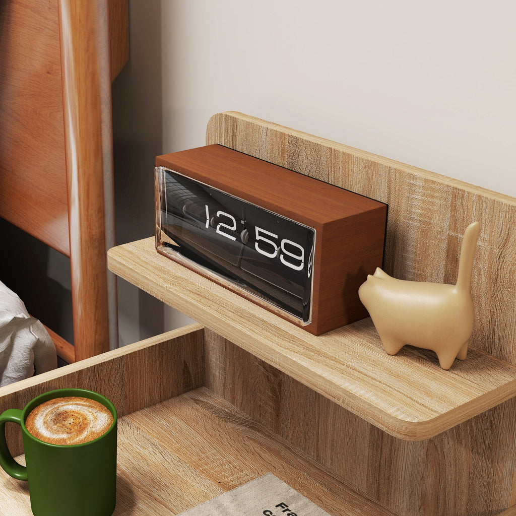 Bedside Table with Drawer for Bedroom, Living Room, Natural Wood Effect