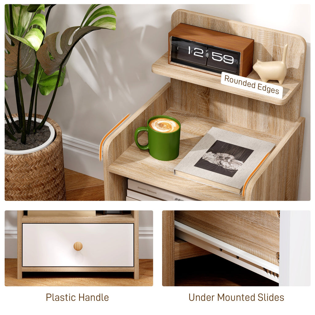 Bedside Table with Drawer for Bedroom, Living Room, Natural Wood Effect