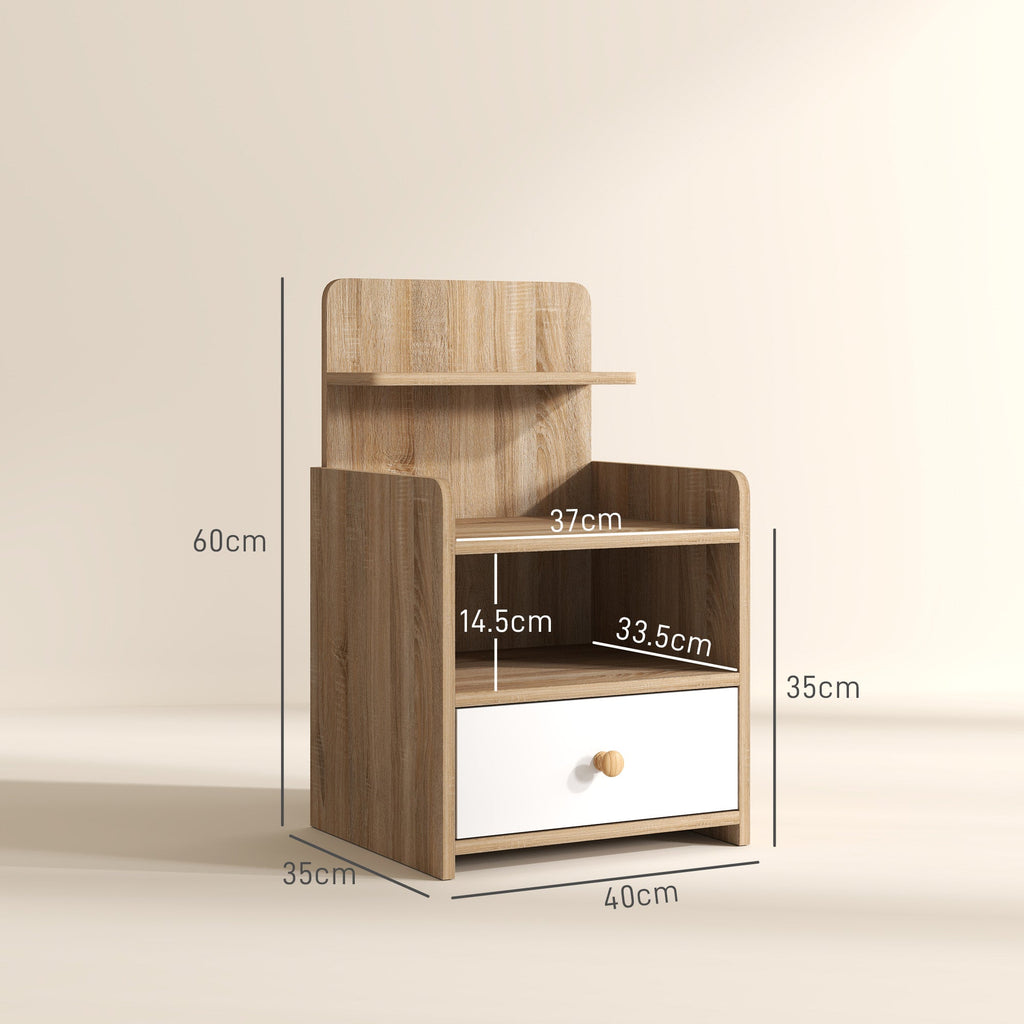 Bedside Table with Drawer for Bedroom, Living Room, Natural Wood Effect