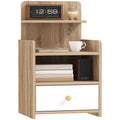 Bedside Table with Drawer for Bedroom, Living Room, Natural Wood Effect