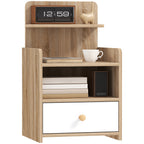Bedside Table with Drawer for Bedroom, Living Room, Natural Wood Effect