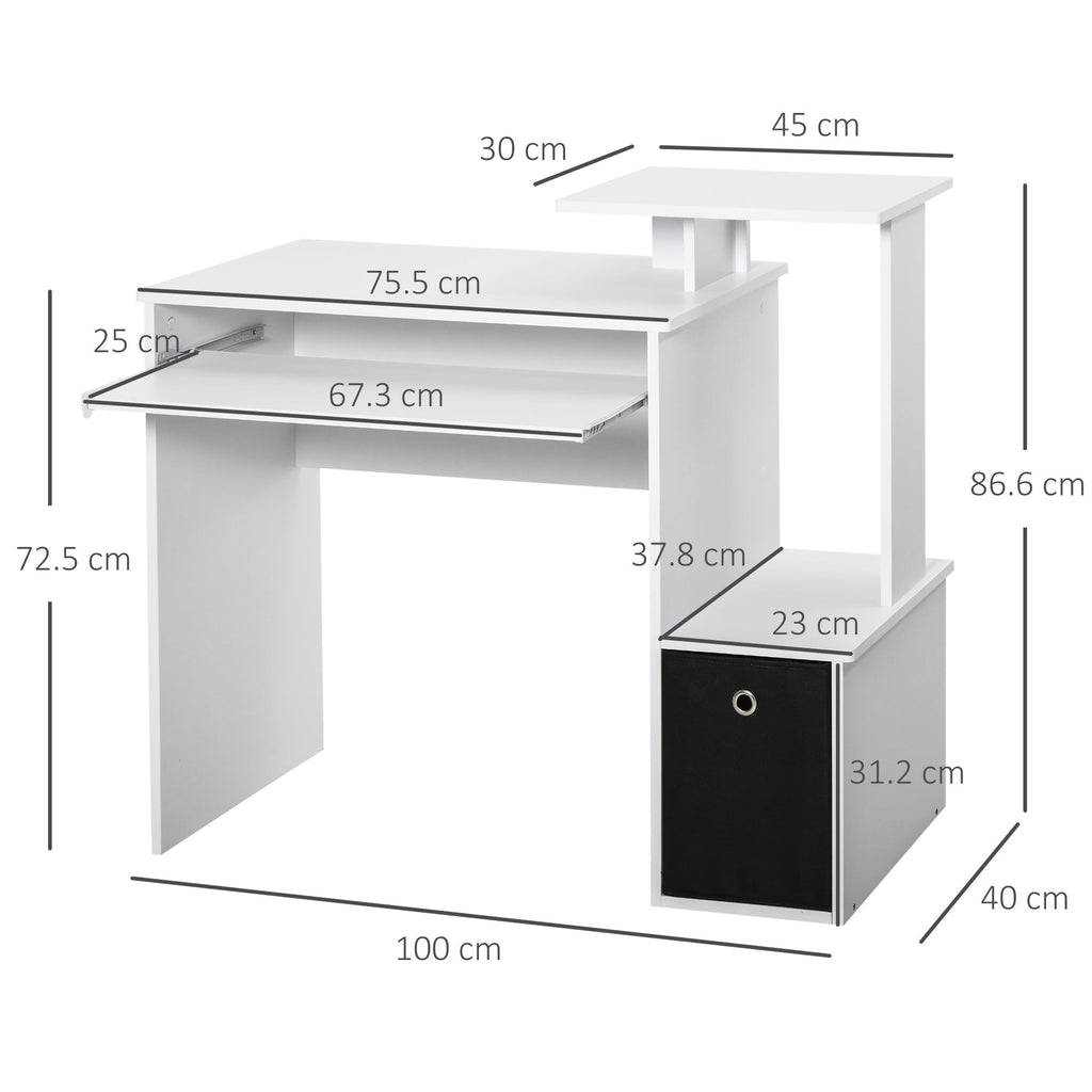 Computer Desk with Sliding Keyboard Tray, Storage Drawer and Shelf, Home Office Workstation, White