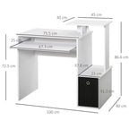 Computer Desk with Sliding Keyboard Tray, Storage Drawer and Shelf, Home Office Workstation, White