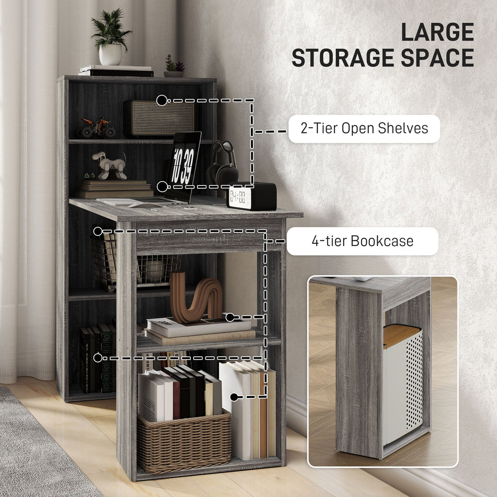 120cm Modern Computer Desk Bookshelf Study Table Workstation PC Laptop Writing Home Office 6 Shelves, Grey Wood-Effect