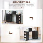 Computer Desk, Writing Table, PC Workstation with 3 Storage Shelves and Drawers, Black Handle, for Home Office, Black