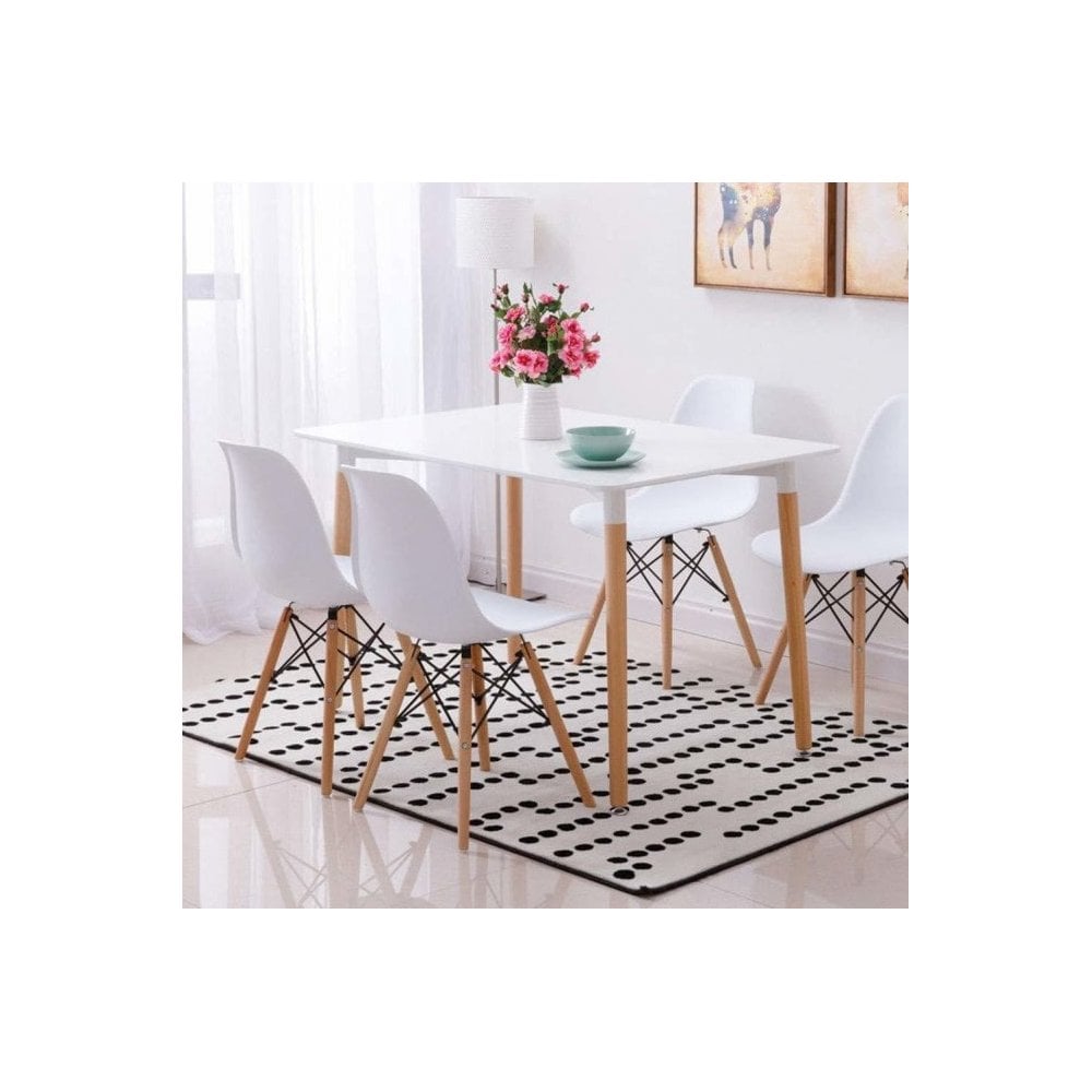 Dining Table and Ghost Chair Set for 4 - Eiffel Plastic Chairs and a Rectangle Dining Table