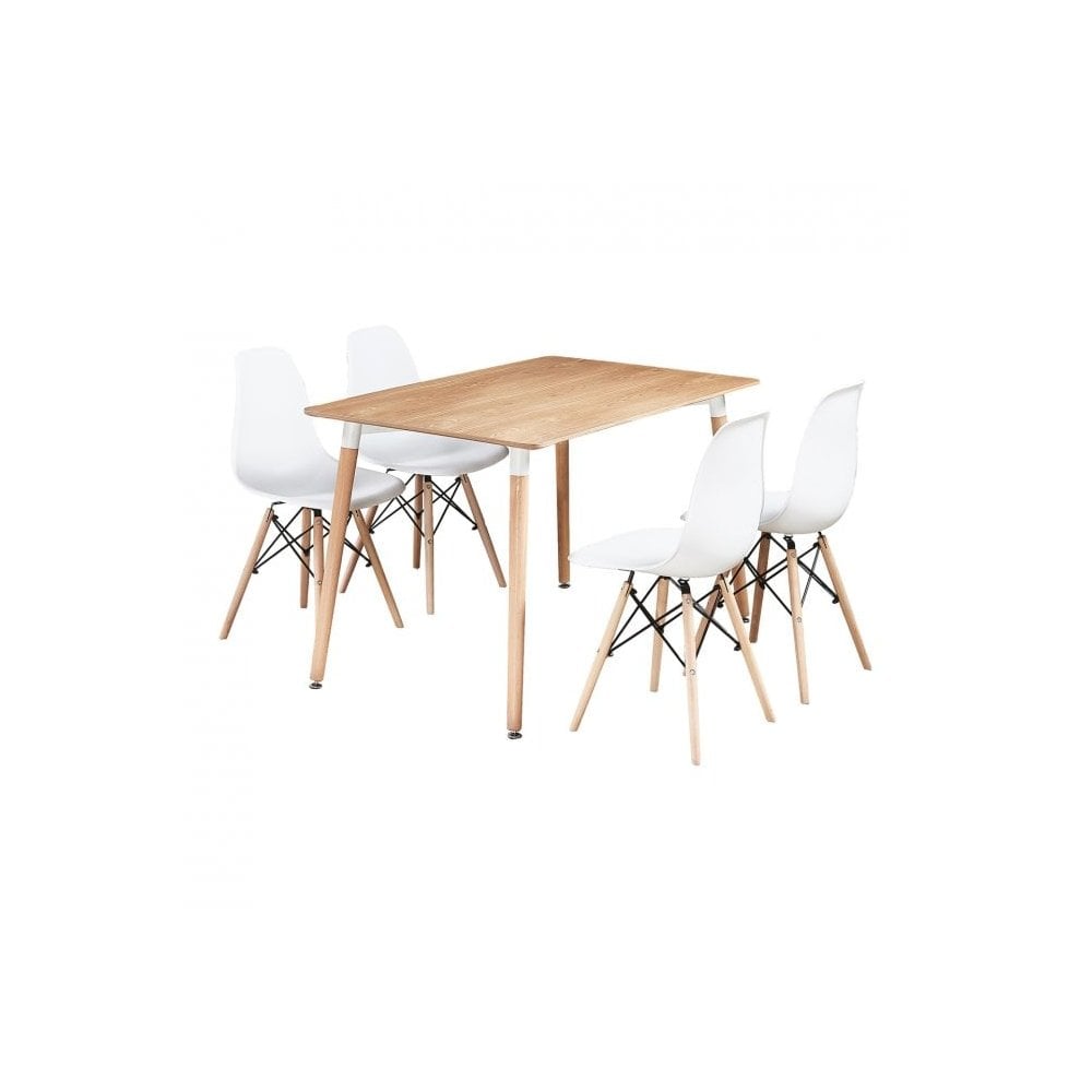 Dining Table and Ghost Chair Set for 4 - Eiffel Plastic Chairs and a Rectangle Dining Table