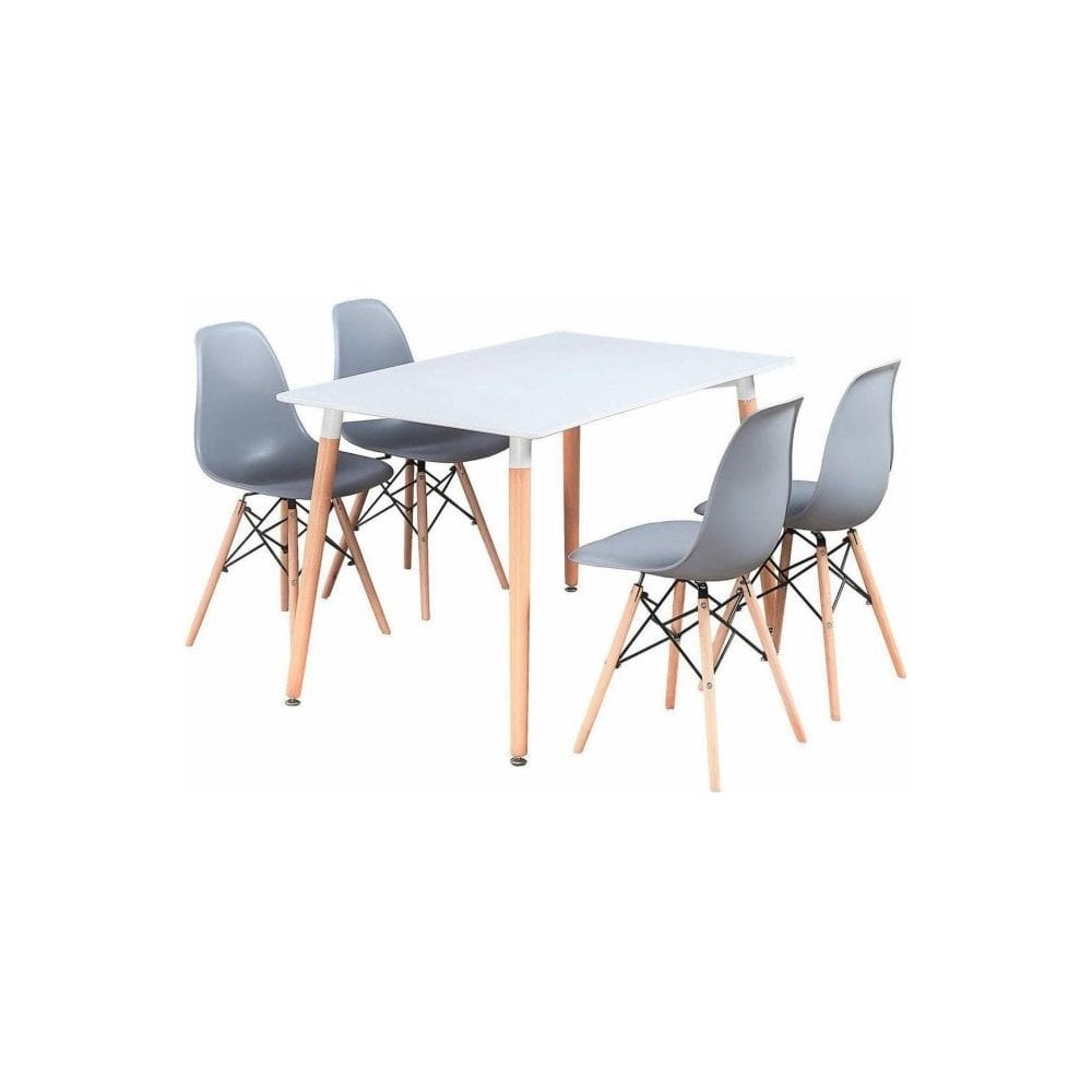 Dining Table and Ghost Chair Set for 4 - Eiffel Plastic Chairs and a Rectangle Dining Table Gray White