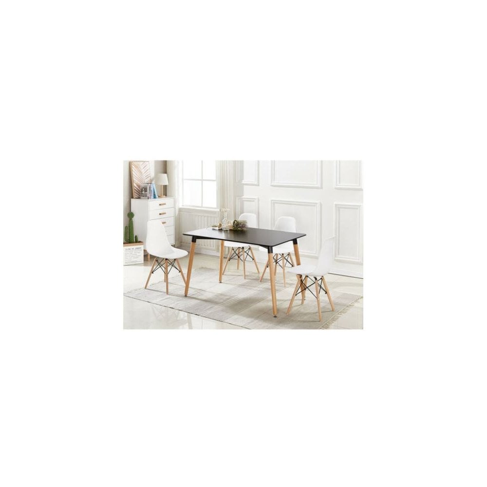 Dining Table and Ghost Chair Set for 4 - Eiffel Plastic Chairs and a Rectangle Dining Table