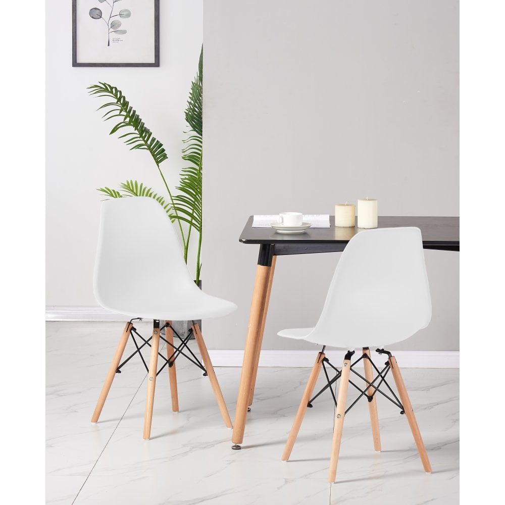 Dining Table and Ghost Chair Set for 4 - Eiffel Plastic Chairs and a Rectangle Dining Table White Black