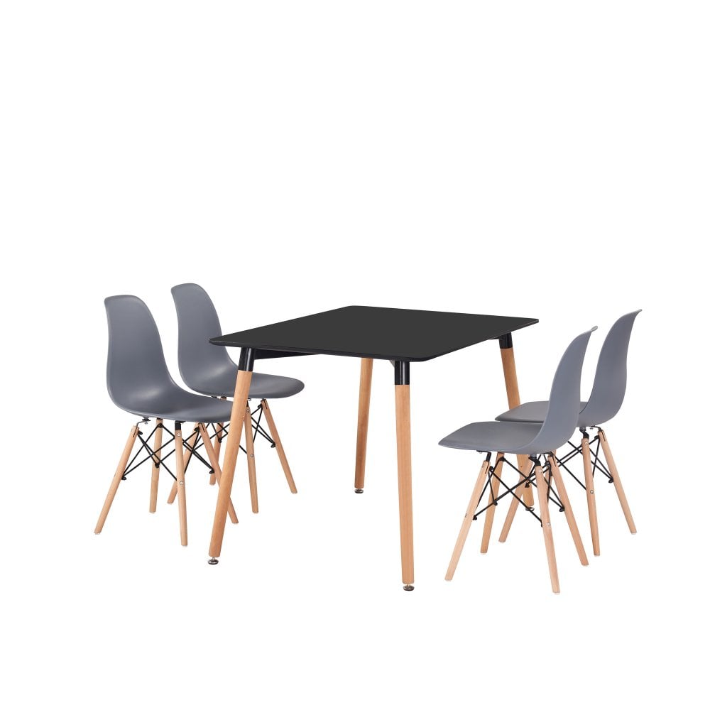 Dining Table and Ghost Chair Set for 4 - Eiffel Plastic Chairs and a Rectangle Dining Table Gray Black
