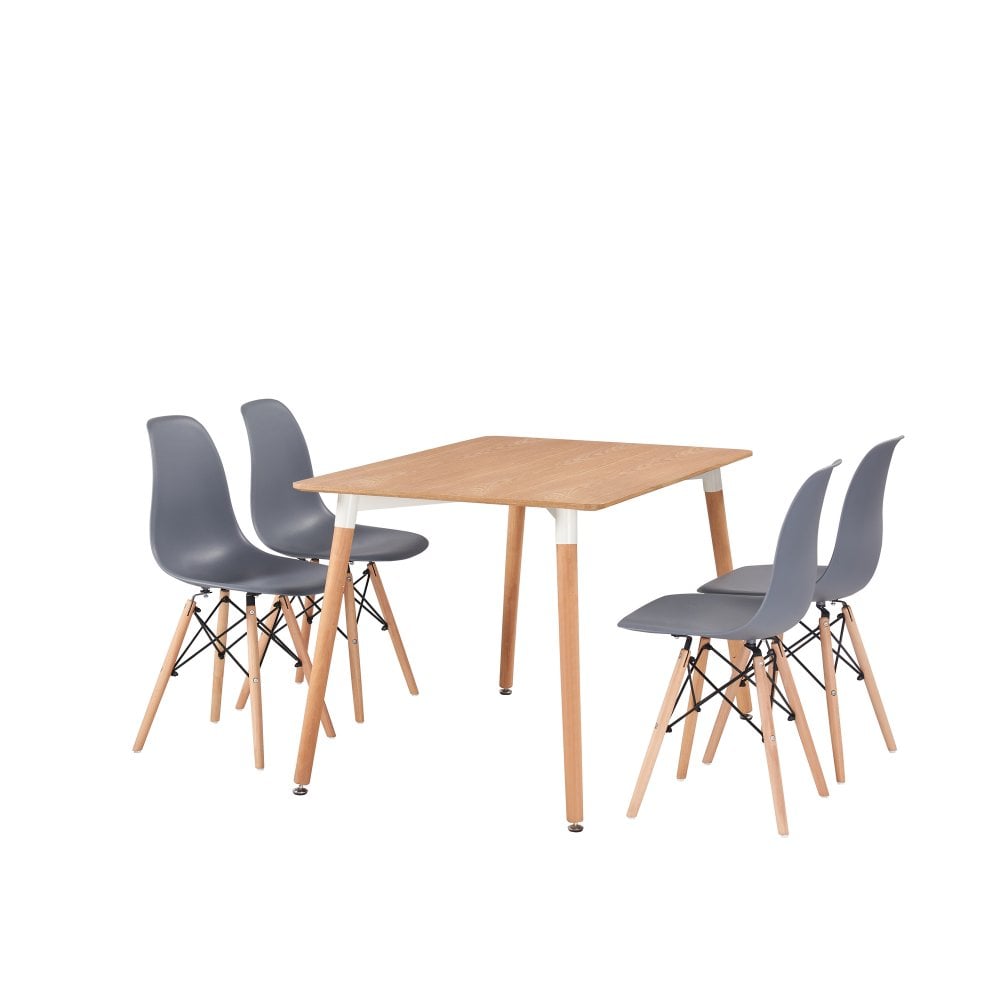 Dining Table and Ghost Chair Set for 4 - Eiffel Plastic Chairs and a Rectangle Dining Table Gray Oak