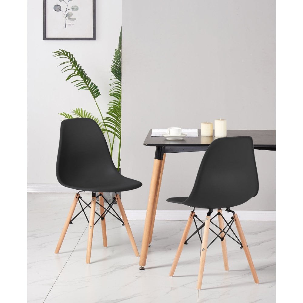 Dining Table and Ghost Chair Set for 4 - Eiffel Plastic Chairs and a Rectangle Dining Table Black Black