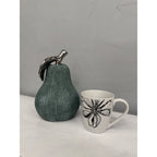 Hand-Cast Ceramic Giant Pear Sculpture - Green Textured Finish with Silver Glazed Leaf