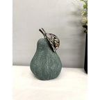 Hand-Cast Ceramic Giant Pear Sculpture - Green Textured Finish with Silver Glazed Leaf