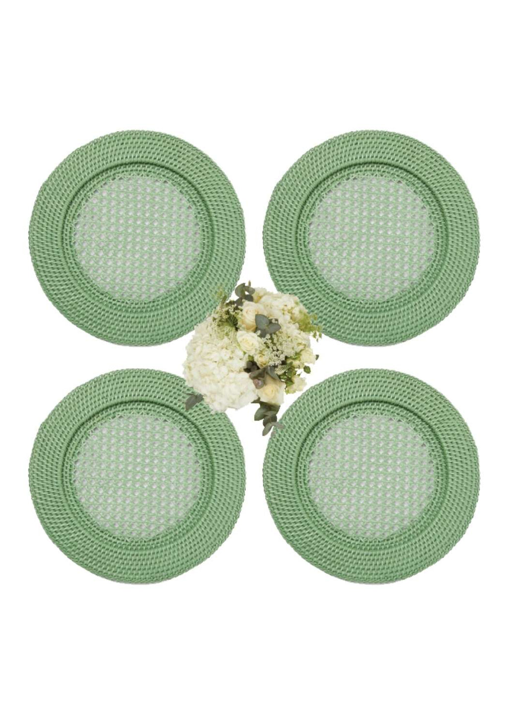 Harbour Island Round Rattan Charger Green - Set of 4