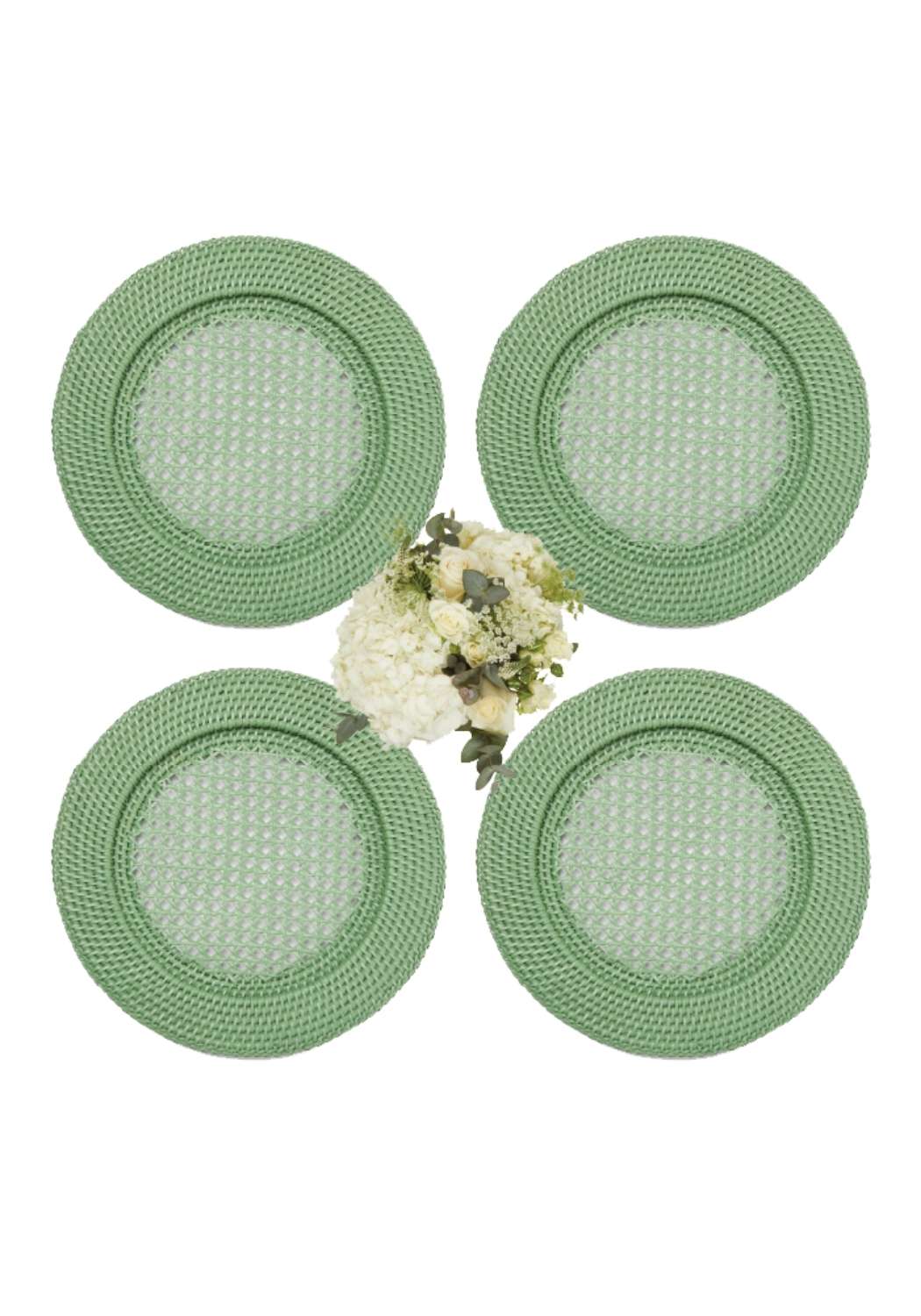 Harbour Island Round Rattan Charger Green - Set of 4