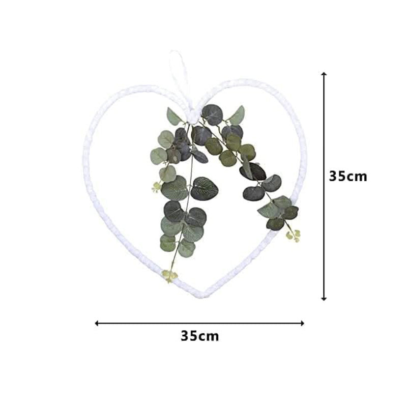 Small Artificial Eucalyptus Heart Wreath with White Fabric 22cm