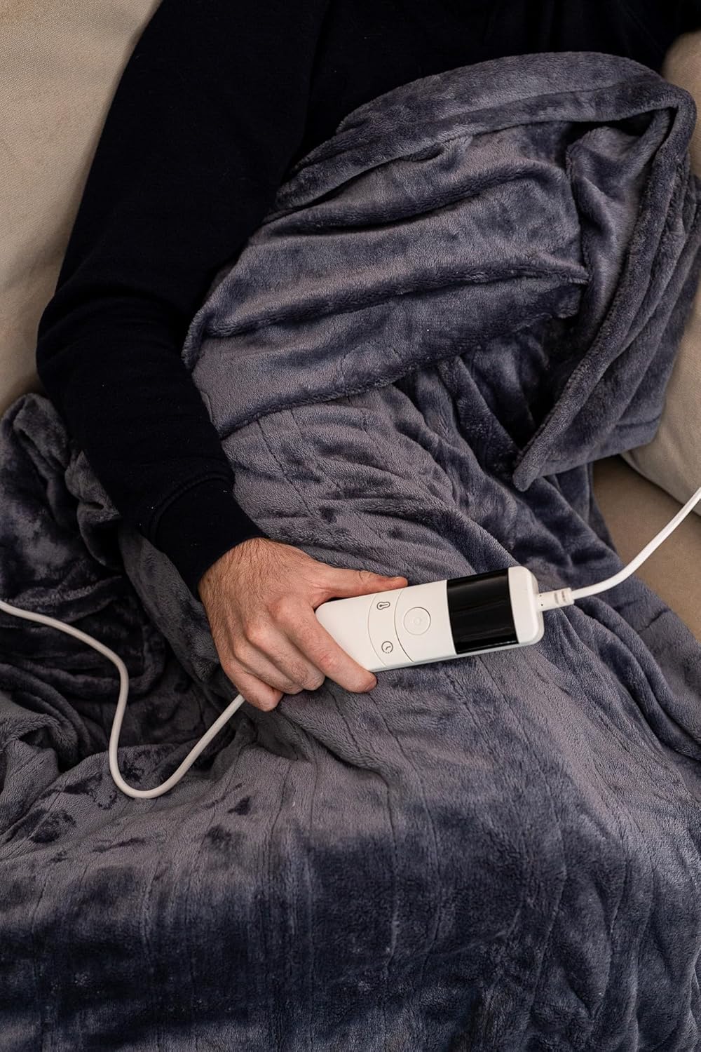 Grey Heated Electric Fleece Throw Blanket 10 Heat Settings 160cm