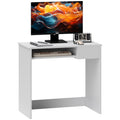 Compact Computer Desk with Keyboard Tray, Home Office Desk with Drawer for Bedroom Study, White White