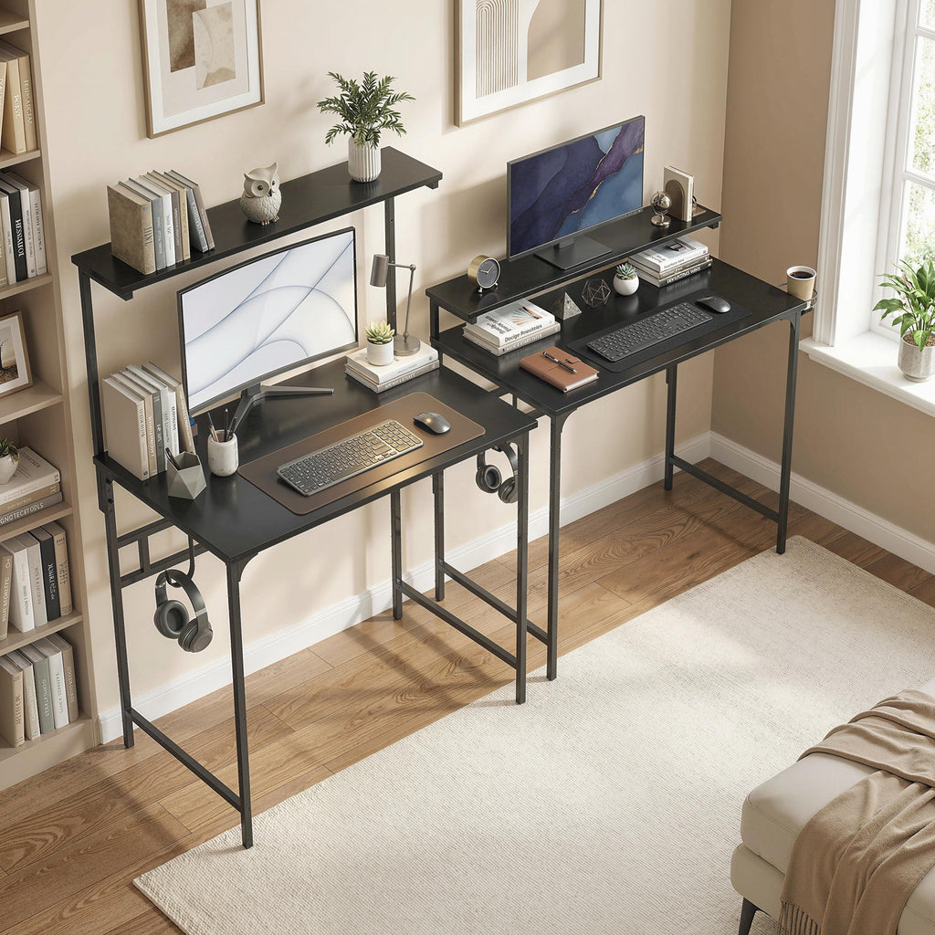 Computer Desk, 80cm Home Office Study Table with Hutch Shelf, Cup Holder, Headphone Hook, Black