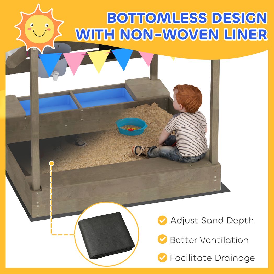 Pit with Canopy, Blackboard, Toys, Sink, Seats, Flags for Kids - Sand