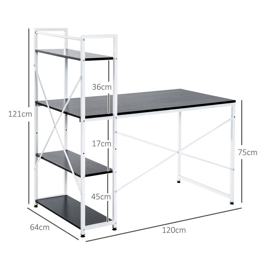 Computer Desk with Storage Shelves on Left or Right, Industrial Reversible Writing Desk for Home Office, Study, Easy Assembly, 120 x 64 x 121cm, Black and White