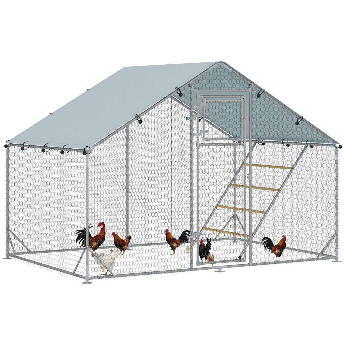 Walk in Chicken Run w/ Cover, Hanging Feeder, Perch, for 6-8 Chickens 300W x 200D x 195Hcm