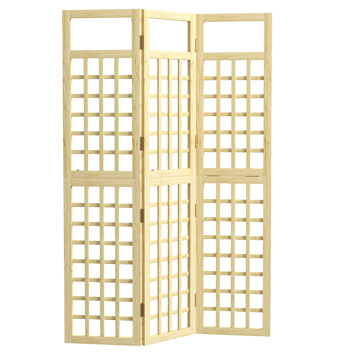 3-Panel Wooden Garden Privacy Screen, Natural Wood Finish