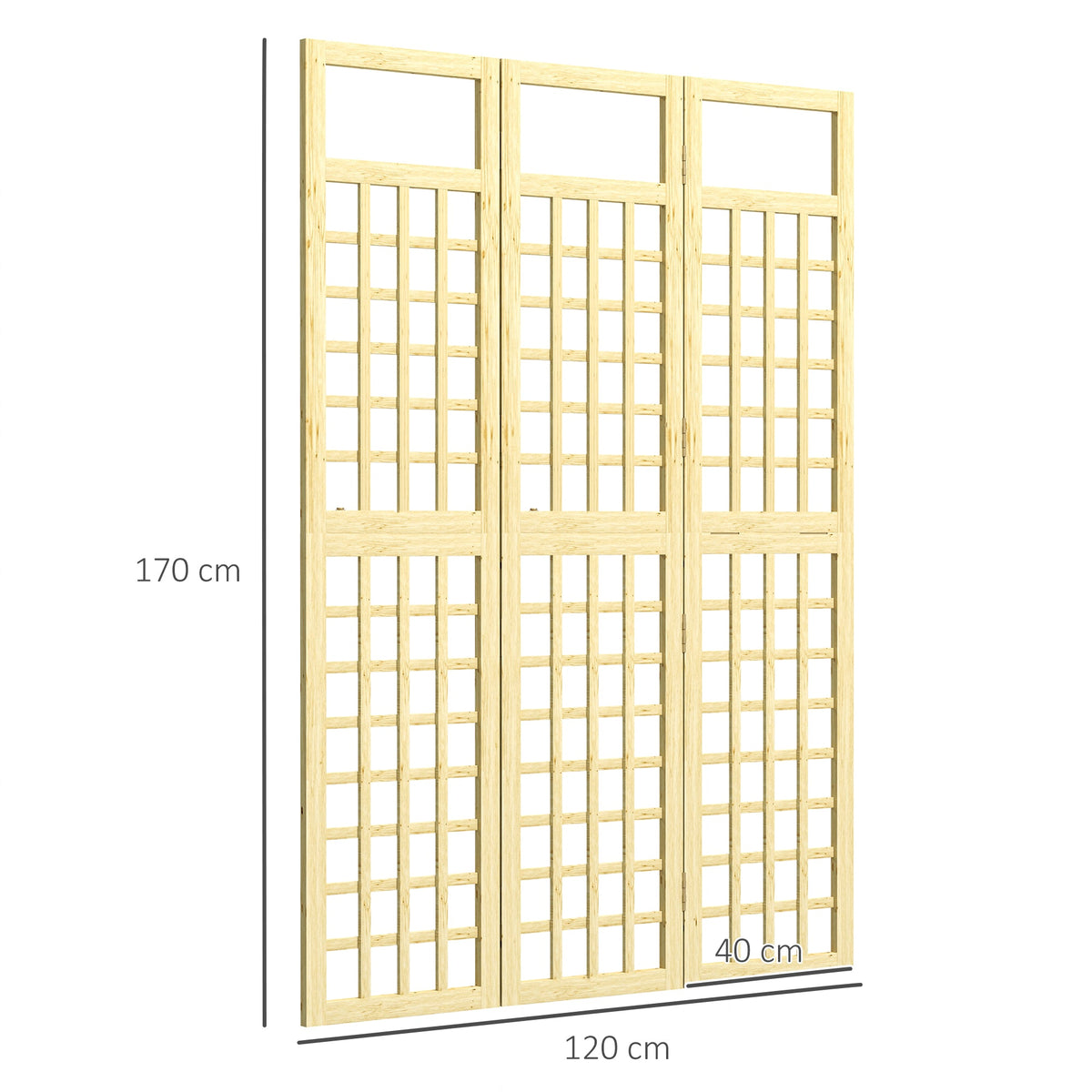 3-Panel Wooden Garden Privacy Screen, Natural Wood Finish